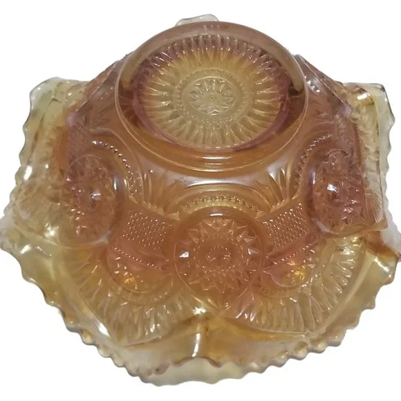 Imperial Marigold Carnival Glass Compote Fruit Centerpiece Ruffled Art Glass - Picture 3 of 8
